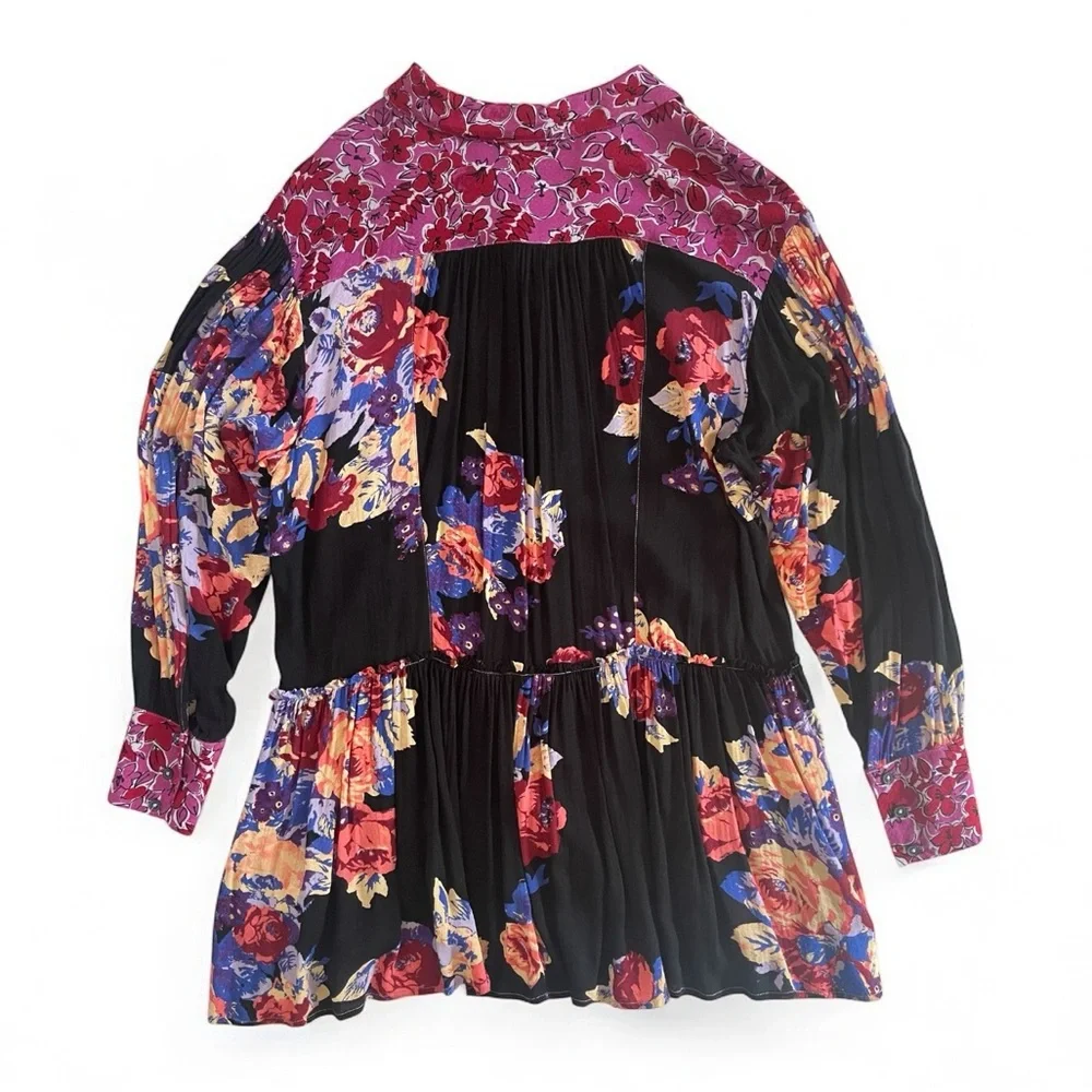 Free People Colorful Floral Long Sleeve Button-Up Dress or Oversized Blouse - Picture 3 of 8